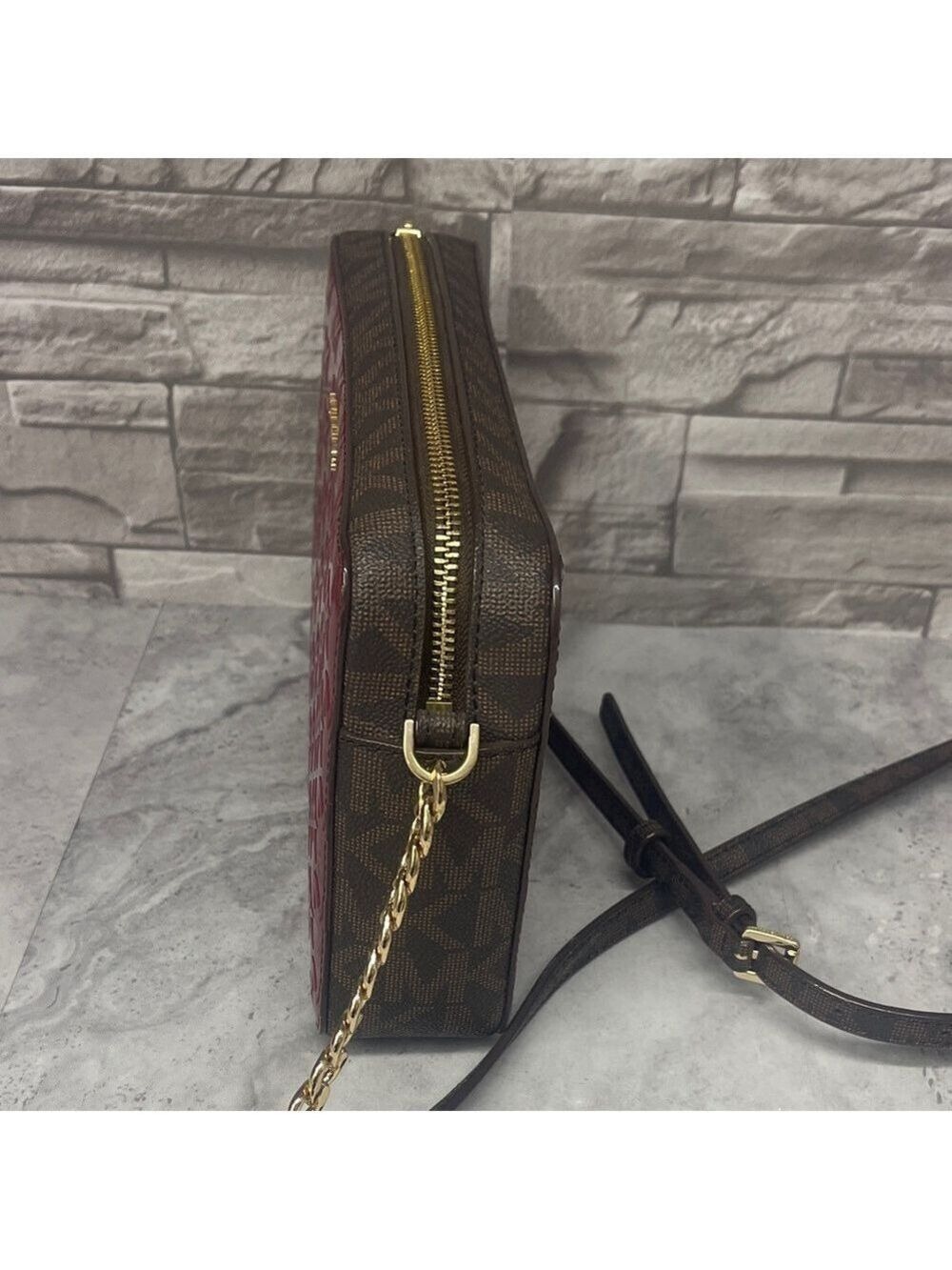 Michael Kors Burgundy Embossed Patent Leather Crossbody Bag & Wallet Set Berry - Picture 6 of 12